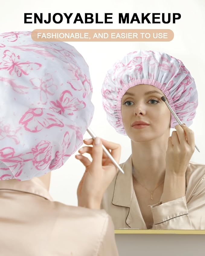 YIZIJIZI 2 Pieces Heat Cap for Deep Conditioning, Conditioning Cap Made of Aluminum Foil for Home and Salon Use, Hair Dyeing（Pink floral）