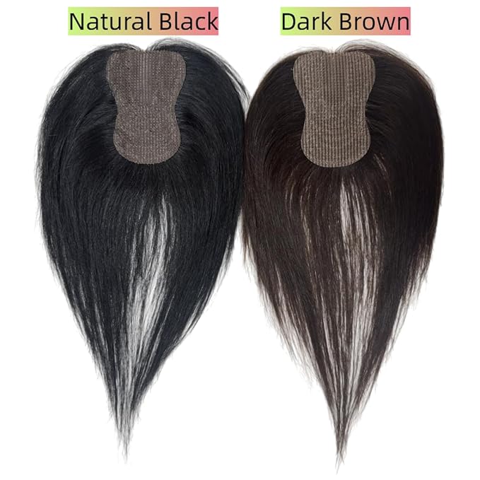 Anemone 100% Real Human Hair Topper No Need Clips Magic Paste Hair Seams 7x10cm Skin Base Fringe Bangs Easy to Wear (Dark Brown Middle Bangs)