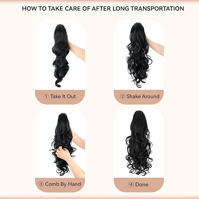 24 Inch Ponytail Extension, Layered Ponytail Extensions for Women, Soft Wavy Claw Clip in Ponytail Extension, Natural Synthetic Hair Pieces for Women (Color: Light Brown With Dark Blonde Highlights)