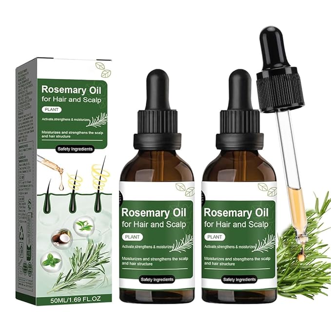 2 Pack Rosemary Oil for Hair and Scalp,Women Men Natural Rosemary Hairs Essential Oils for Nourishing Scalp,Promoting Hair Thickness,Strengthening and Improving Dry Damaged Hair,1.7 Fl oz