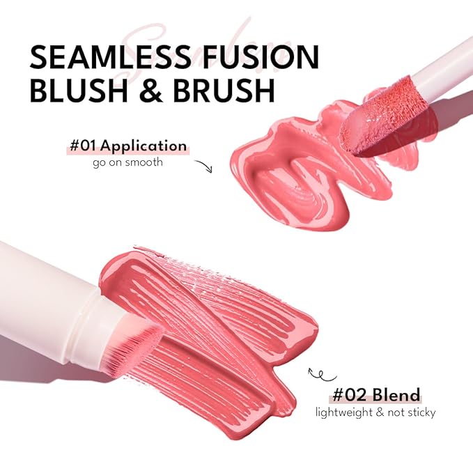 Liquid Cream Blush Stick Makeup for Cheeks | Build-in Brush - Application & Blending in One #L001