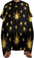 Women Cool Gold Golden Weedleaf Leaves Black Haircut Barber Cape Cover, Extra Large Hairdressing Apron for Home Stylists, Easy Clean