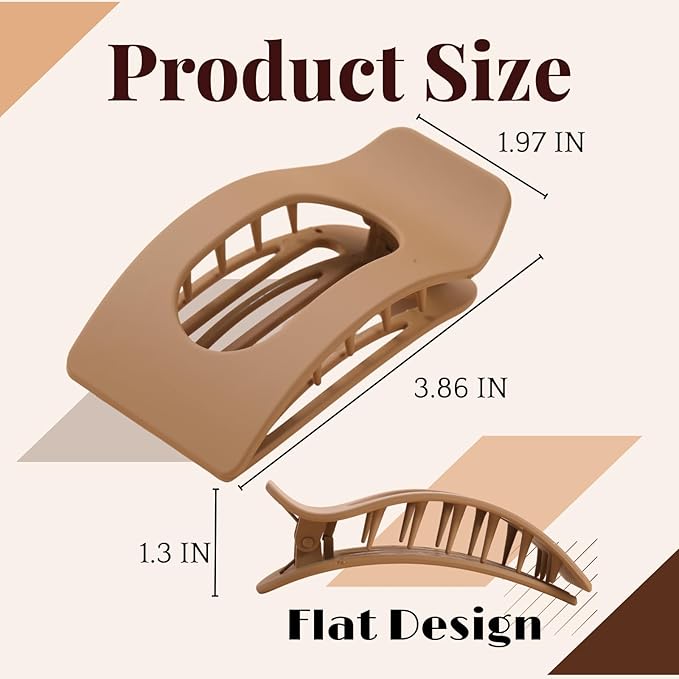 8 Pack Flat Hair Clips for Women – Large Matte Rectangle No-Slip Claw Clips, Strong Hold Square Hair Accessories for Thick & Thin Hair, Lay Flat Design for Work & Daily Styling