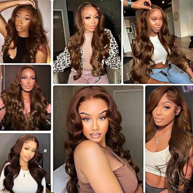 Brown Bundles Human Hair Color 4 Body Wave Bundles 24 26 28 Inch Niegmeag Virgin Soft and Silky Remy Hair Extensions Double Weft Chocolate Brown Body Wave Bundle Hair Weave 150g
