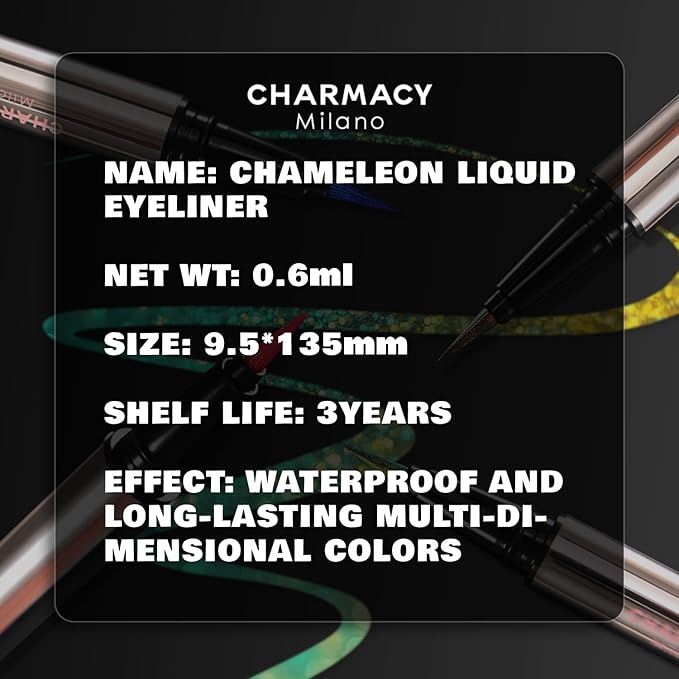 CHARMACY Chameleon Liquid Eyeliner, Liquid Glitter Eyeliner, Highly Pigmented, Metallic MultiColor Shifting waterproof Eyeliner, Ultra-Fine Tip, Longwearing, Smudge-proof (A01 Blush Aurora)
