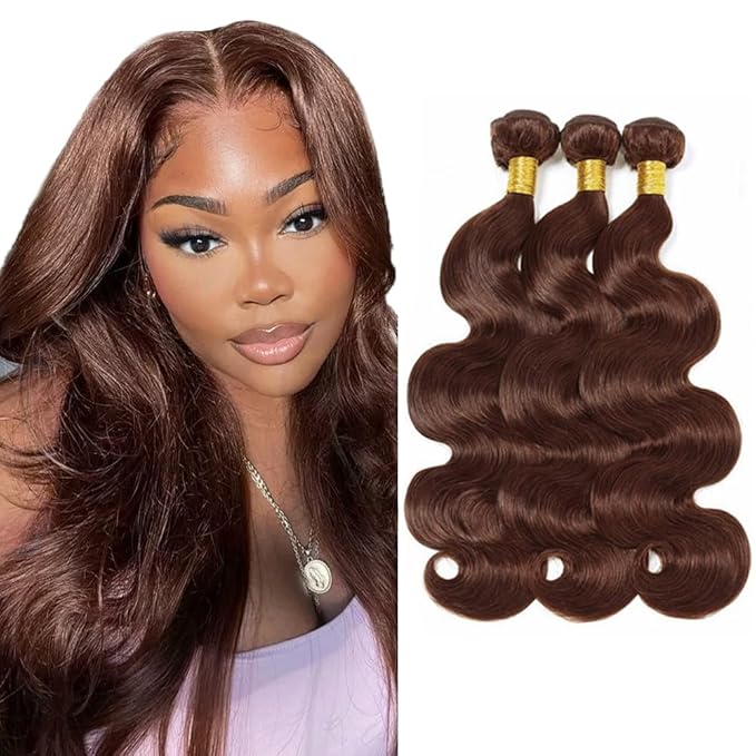 30 32 34 Inch Brown Bundles Human Hair Color 4 Body Wave Bundles Double Weft Niegmeag Soft and Silky Brown Body Wave Bundle Hair Weave Brazilian Virgin Remy Hair Extensions