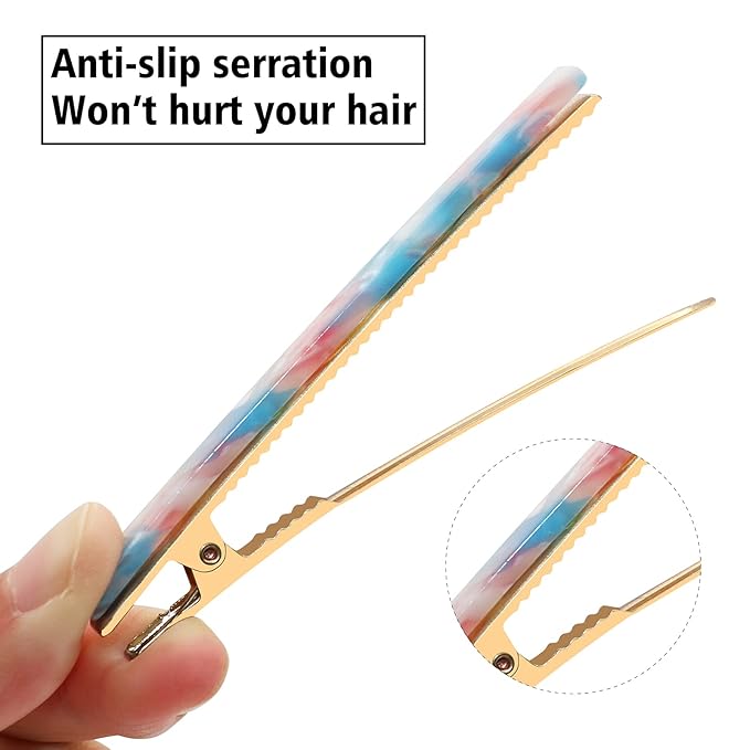 Cobahom 6 Pcs Duckbill Hair Clips, Acrylic Resin Hair Clip Metal Duck Teeth Hair Pins Chic Tortoise Shell Hair Barrettes for Thick Hair (3 White & 3 Blue-Pink)