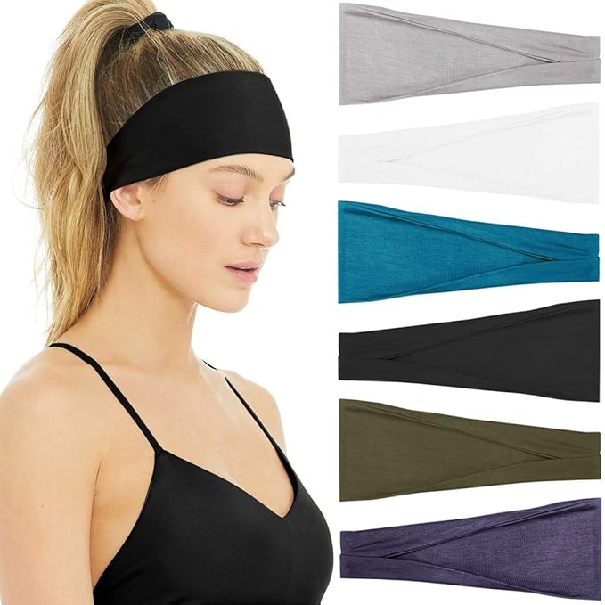 Huachi Women's Headbands Athletic Yoga Workout Sports Exercise Elastic Non Slip Sweatbands Women Summer Cloth Hair Bands Plain Colors