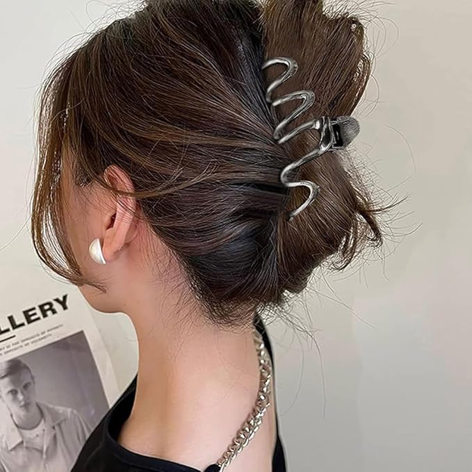 1 Pack Hair Claw Clips for Thick Long Hair, Black Metal Wave with Design Big Jaw Clamps Hair Accessories for Women, Fashion Elegant Wavy Hairgrip No-crease Hair Clips Styling Tools Birthday Gifts