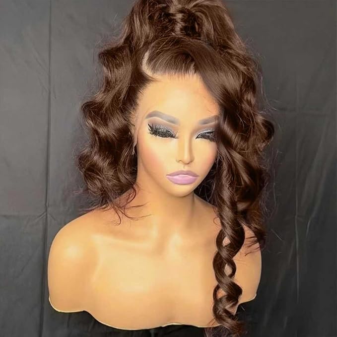 5x5 SKINLIKE Real HD Lace Closure Wig, Chocolate Brown Loose Body Wave 250% Density 0.10mm Ultra-thin Swiss Lace Pre-plucked Bleached Small Knots With Baby Hair Brown Wig Human Hair Wigs 22 Inch