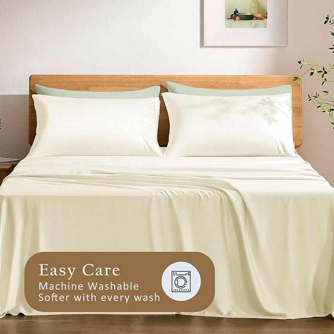 TOSMO Luxury Pillow Case Set of 2 - Cooling Viscose Derived from Bamboo, Oeko-TEX, Breathabl Silky Soft Pillow Cases with Envelope Closure (Queen, Vanilla Yellow)