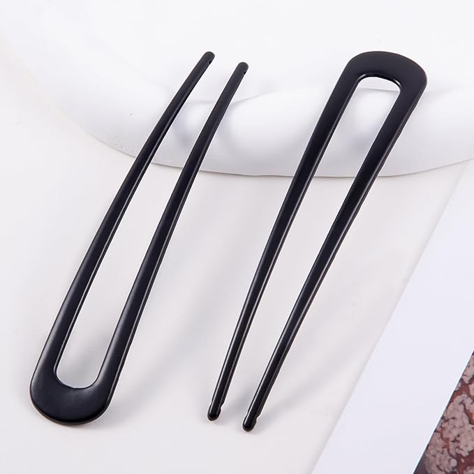 6Pcs Metal French Hair Pins for Women U Shape Sticks 3.9 Inch Vintage Fork for Hairstyle Accessories(Black)