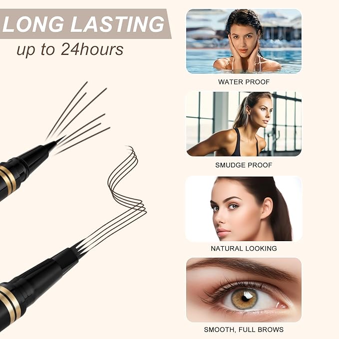 Eyebrow Pen Makeup Kit With 4 Tip Waterproof Microblading Pencil, Eyeliner, Pomade and Dual-ended Brush - Natural Looking Brow Kit for Brunette