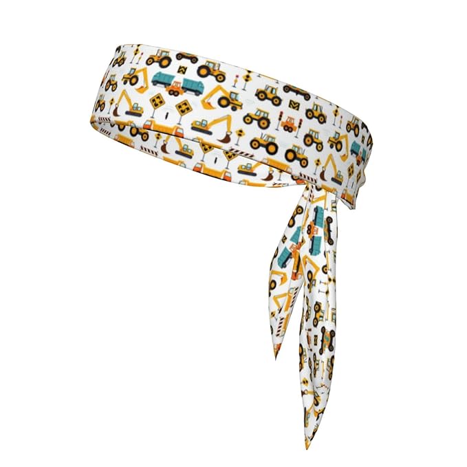 Boys Girls Cool Sports Sweat Band Head Decor for Running Athletic Spa, Long Multipurpose Cute Construction Bulldozer Excavator Head Ribbon Headdress