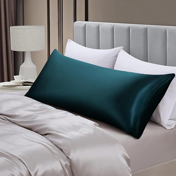 Aormenzy Satin Body Pillow Cover Set of 2, 20x54 Inches Dark Teal Case for Adults, Silky Soft & Cooling Pillowcase With Envelope Closure