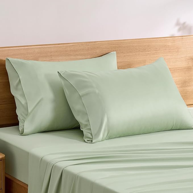 TOSMO Luxury Pillow Case Set of 2 - Cooling Viscose Derived from Bamboo, Oeko-TEX, Breathabl Silky Soft Pillow Cases with Envelope Closure (King / 20x40, Light Green)