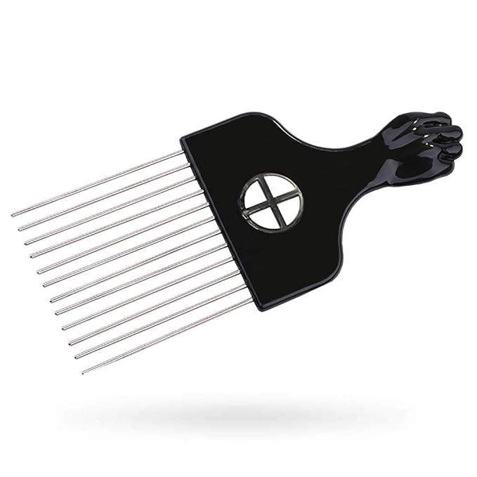 Hair Pick, Hair Comb, Metal Pick Comb, Detangle Wig Braid Hair Styling Comb, Black, 1 PACK