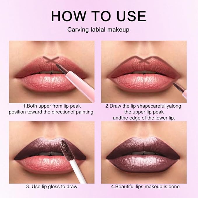 evpct Dark Brown Metallic Glitter Lip Liner and Lipstick Combo Lip Gloss Stain Set Makeup for Women Long Lasting Waterproof 24, Chocolate Metallic Shimmer Frosted Iridescent Shiny Liquid Lipstick 11