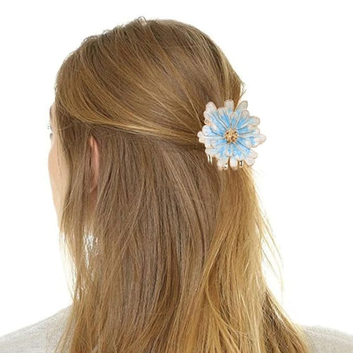 4Pcs Hair Clips for Women Large Non-Slip Strong Metal Hair Claw: Flower Pink Blue Sparkly Jaw Claws for Thick Hair