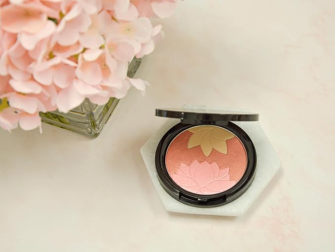 Manna Kadar Beauty - Blossom Floral Compact, Multi-functional Blush & Highlighter, 3 Shades of Pink, Coral, & Champagne for a Perfect Blend, Natural & Radiant, Use on Décolletage, Highly Pigmented