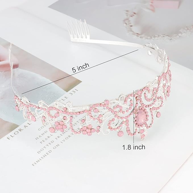 Didder Pink Opal Tiara Crowns for Women Girls, Princess Crown with Combs Tiaras for Women Girls Wedding Crowns for Brides Headband Prom Birthday Gift Halloween Costumes Hair Accessories