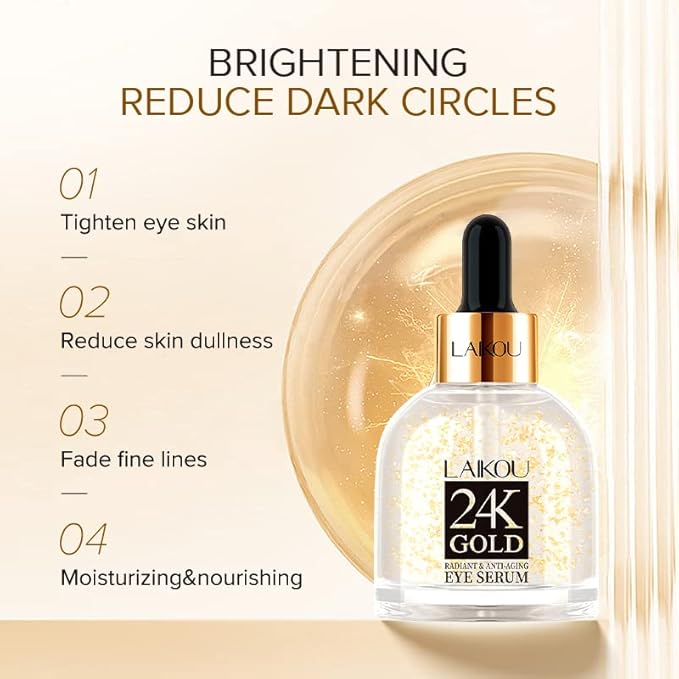 AKARY 24K Gold Eye Serum, Under-eye Firming Serum for Reduces Puffy Eyes, Dark Circles, Fine Lines, Under Eye Bags, Tightening, Hydrating Face Serum, Treatment for Skin Care with Nicotinamide and Vitamin E