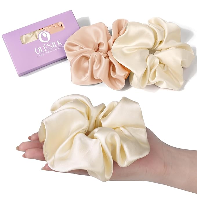 OLESILK Silk Scrunchies Oversized 100% Mulberry: Large for Long Thick Hair, Soft and Smooth for No Damage Hair Care Sleeping, Vintage Fashion