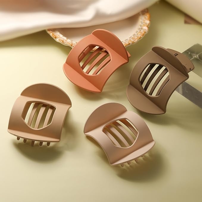4 PCS Flat Claw Clips, Round Large Flat Hair Clips for Women,French Strong Hold Hair Barrettes for Thick Thin Hair(Matte)