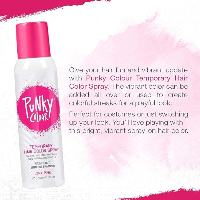 Punky Temporary Hair Color Spray – Lynx Pink, Instant Vivid Temporary Hair Dye for Women, Wash Out, Hair-Color Spray, 3.5 oz, 2 Pack
