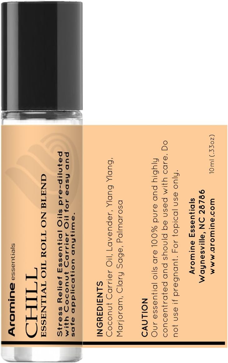 Chill (Stress Reducer and Relaxation) Essential Oil Roll On, Pre-Diluted 10ml (1/3 fl oz) 2 Pack
