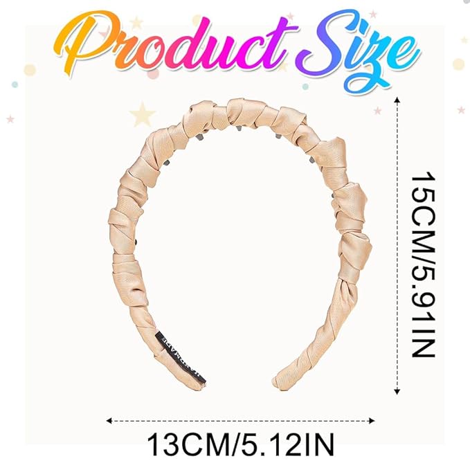 Non Slip Headbands with Teeth, Pleated Polyester Comb Hair Bands for Women, 2 Pack (Brown, Beige)