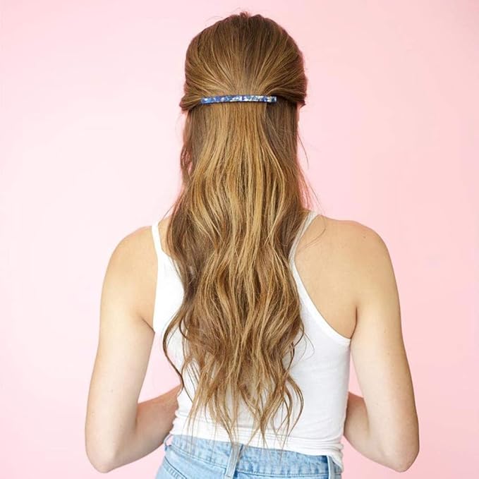 Long French Barrettes for Women Simple Classic Acrylic Resin Hair Clips Tortoise Shell Skinny Large 4 inch No-slip Grip Automatic Clasp Clamp For Thick Hair, 3 Pack