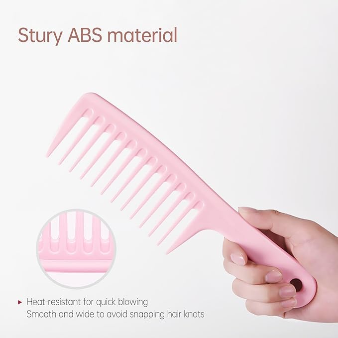 Wide Tooth Comb for Women Curls Styling, Pink Large Hair Comb for Wet or Dry Use in Shower, Blow Drying, Travel - Hurt-Free Brushing on All Hair Types, 1 Pack