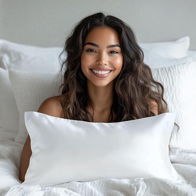Silky Smooth Satin Zipper Bed Pillowcases Cooling,Anti-Frizz,and Gental on Skin Pack of 2 (White, Queen (20x30))