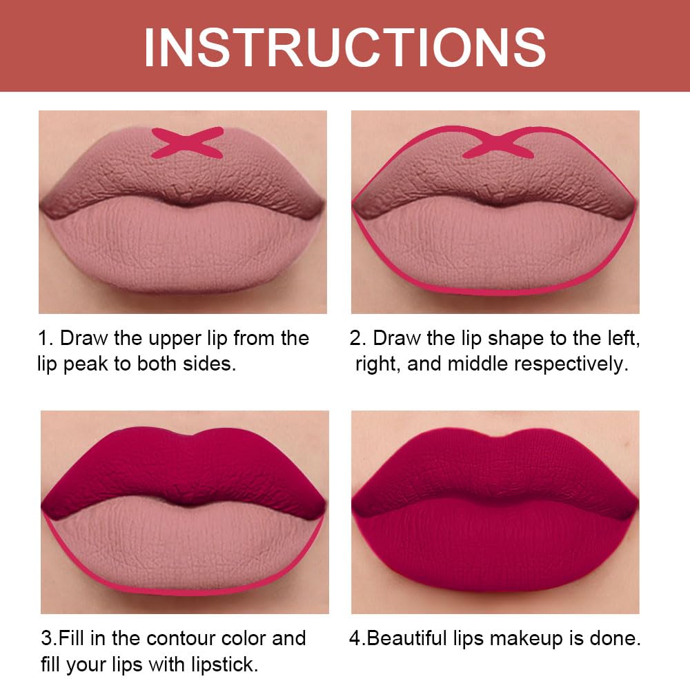 Kaely 2-in-1 Plum Red Lip Liner & Lipstick Set Kit for Women, Matte Lips Kit with Lip Liner Lip Stains Long Lasting Waterproof 24 Hour Lipstick and Lip Liners Combo Lipliners Pencil Set 02