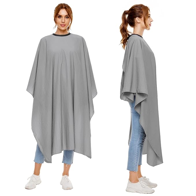 Hair Cutting Cape for Adults-Nylon Waterproof Large Salon Capes for Hair Stylit-Grey Barber Cape-with Adjustable Snap Closure-56 x 64inch Hair Color Cape - Professional Hairstylist & Home Use