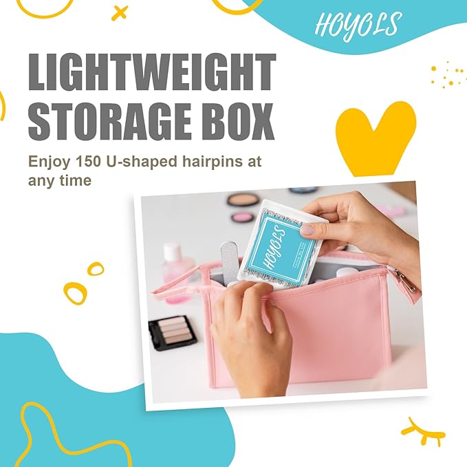 Hoyols U Shaped Hair Pins, Assorted Size Hair Bobby Pins, Metal Curved Curly Bun Clips Crimped Design with Ball Tips for Women Girls Grips Hairstyle, 150 Count Bulk Pack (Silver)