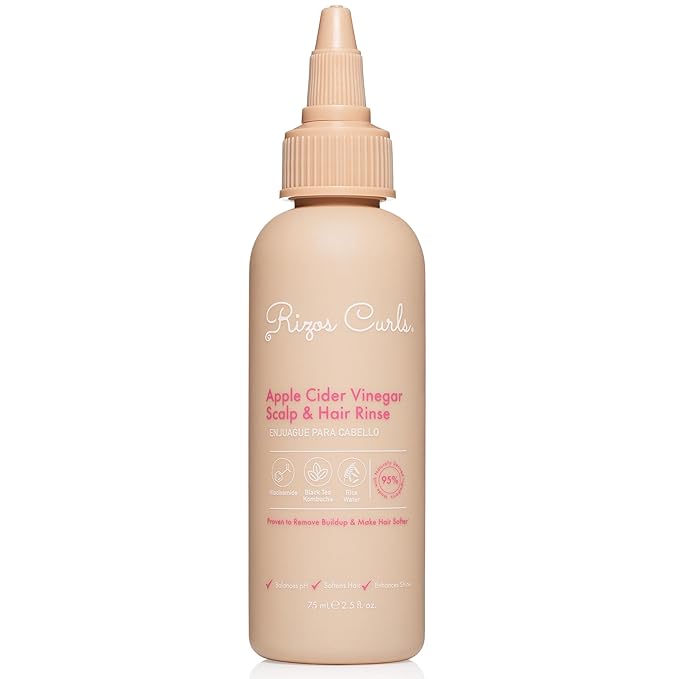 Rizos Curls Travel Apple Cider Vinegar Scalp & Hair Rinse, Clarifies to Remove Product Buildup, Balance Oils, Revive Hair & Scalp, Enhances Softness & Shine, 2.5 oz