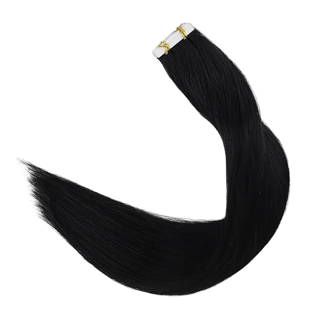 Full Shine Invisible Tape in Extensions 16 Inch Seamless Injection Tape in Virgin Hair Extensions Color Black Mixed Silver injected Machine Remy Virgin Hair 20G 10Pcs for Women