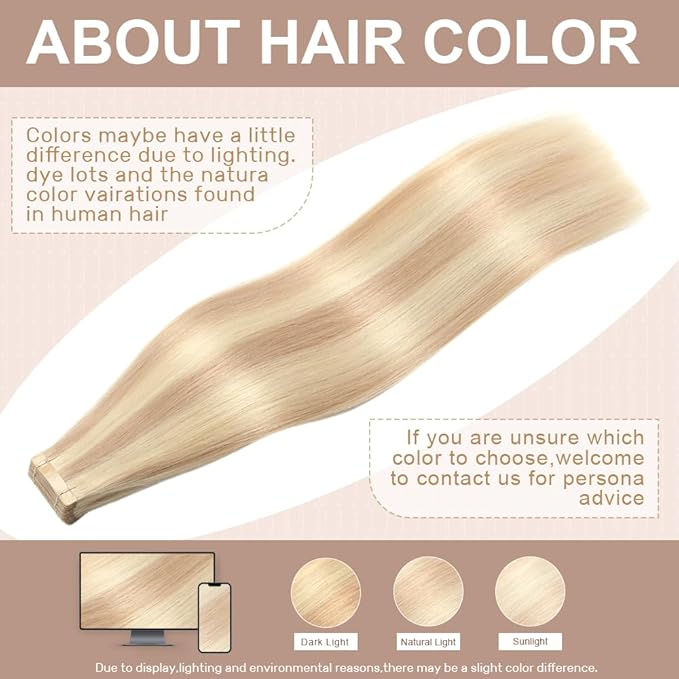 Tape in Hair Extensions Human Hair Brownish Brown to Brownish Yellow 22 Inch 20Pcs Tape Ins for Women Straight Invisible Seamless Remy