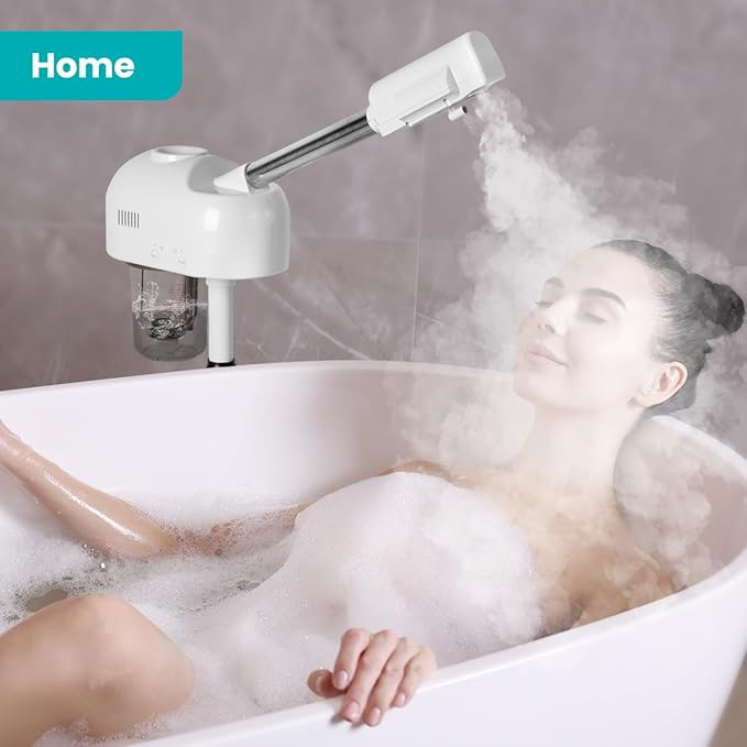 TASALON Professional Facial Steamer, Hot Mist Spray, Vaporizador Facial Steamer for Esthetician, Height Adjustable, SPA at Home, White