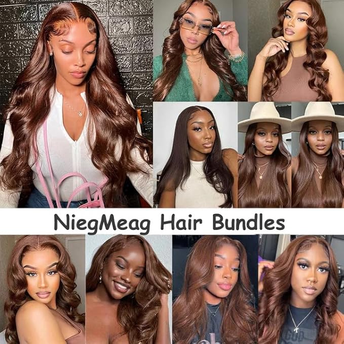 Brown Human Hair Bundles Chocolate Brown Body Wave Bundles 18 20 22 Inch Niegmeag Virgin Soft and Silky Remy Hair Extensions Double Weft Color 4 Body Wave Bundle 150g