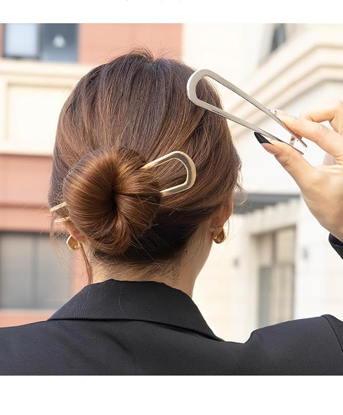 French Pin Hair Clip for Women - Elegant & Durable Metal U-Shaped Hair Pin for Updos, Bun, Chignon & Twist, Secure Hold All Day, Comfortable Fit, Ideal Gift for Her 1pc (Silver)