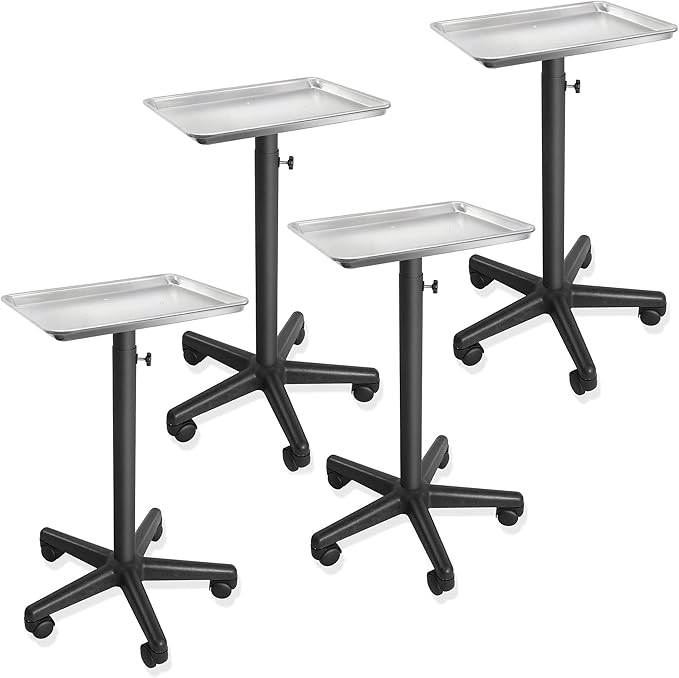 Saloniture Set of 4 - Aluminum Salon Instrument Tray, Heavy-Duty Metal Rolling Base