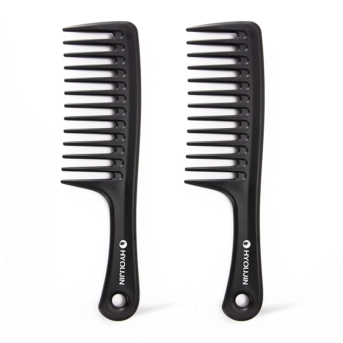 HYOUJIN Two Set Large Wide Tooth Comb Detangling Wet or Dry Combs for Shower, Hair Styling Brush for Natural, Curly, Long Hair for Women and Men