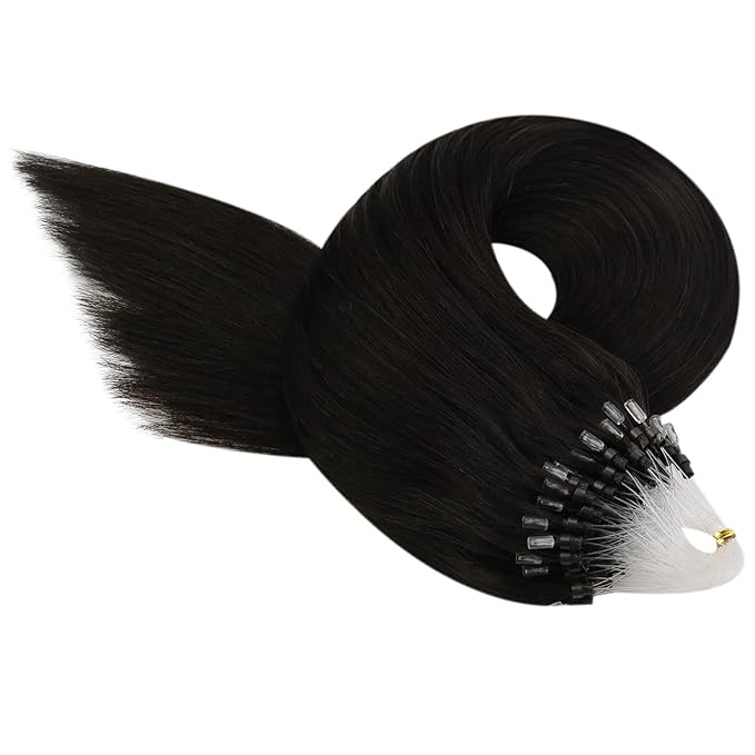 YoungSee Micro Loop Hair Extensions Real Human Hair Dark Brown Micro Ring Hair Extensions Human Hair Dark Brown Micro-Beads Hair Extension 22In 50s 50g Microring Hair Extension Real Hair for Weddings