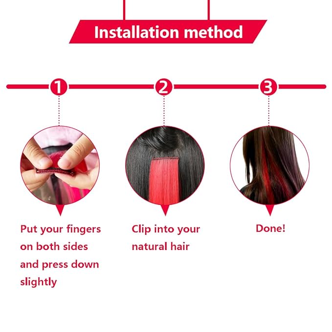 Red Hair Extensions Clip in, 22 Inch 10 Pieces Long Straight Colored, for Women Kids Girls Highlight Party, Synthetic