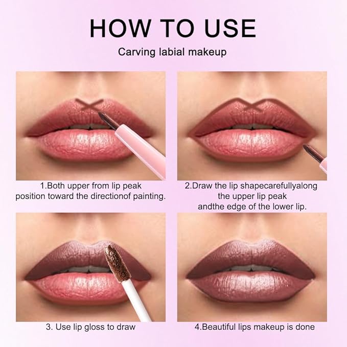 evpct Brown Bronze Metallic Glitter Lip Liner and Lipstick Combo Lip Gloss Stain Set Makeup for Women Long Lasting Waterproof 24, Hot Chocolate Metallic Shimmer Frosted Iridescent Liquid Lipstick 08