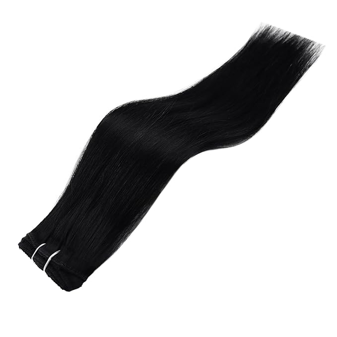 Full Shine Black Clip in Hair Extensions 16 Inch Human Hair Extensions Clip in for Women with Lace Weft Invisible Hair Add Volume Softness 3 Pcs 60 G