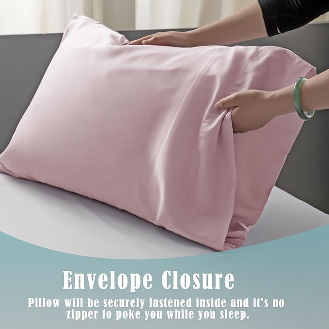 TELUS Pillow Cases King Size 2 Pack, Bamboo Rayon & Lyocell Pillowcase with Envelope Closure, Cooling Breathable Pillow Cover for Hot Sleeper & Night Sweats, 20x40 inch, Light Pink